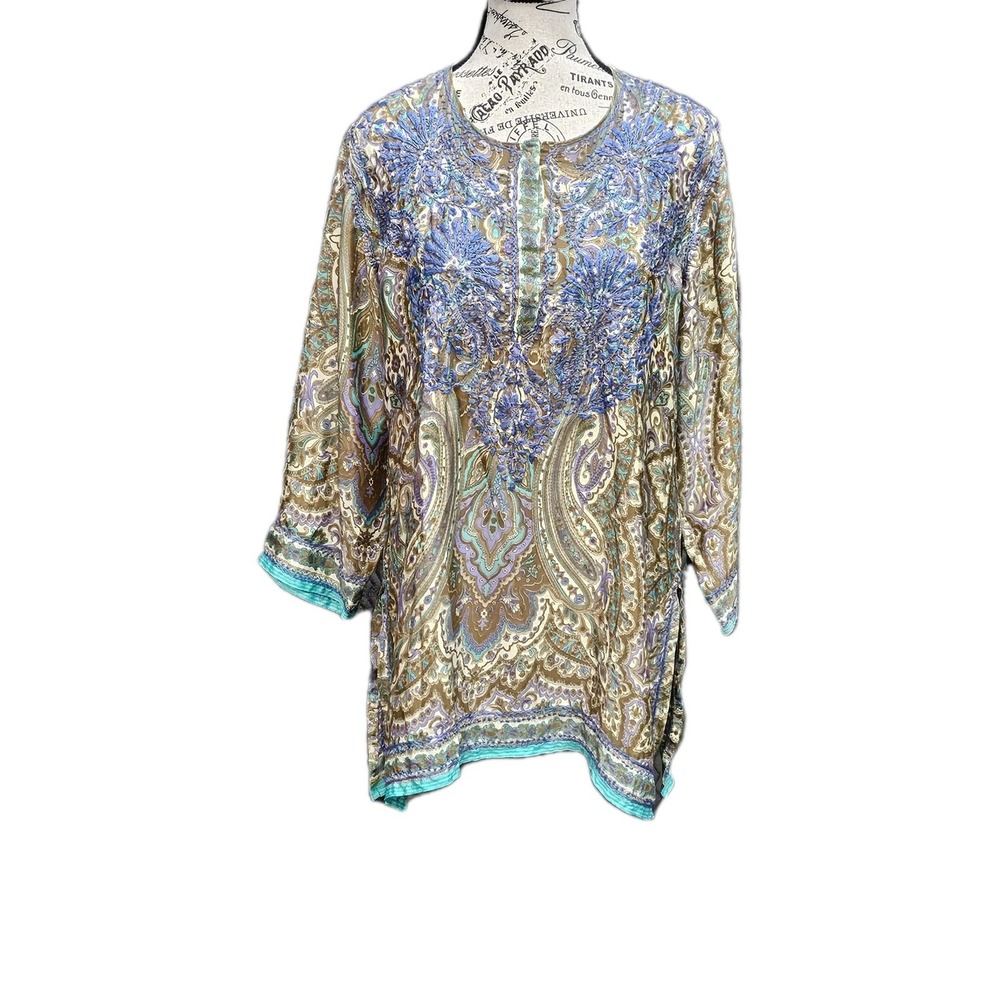 Gretchen Scott Tunic Top Womens L Embroidery Resort Boho Luxe Indie Coastal Chic